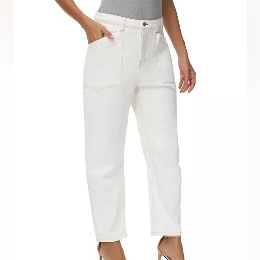 FRYE Carly barrel jeans white tan stitching size 31